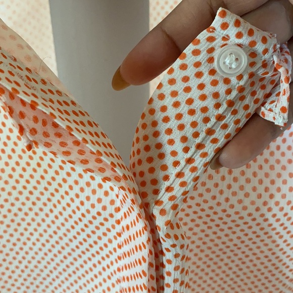 Orange/White Polka Dotted Work Blouse - Picture 5 of 7